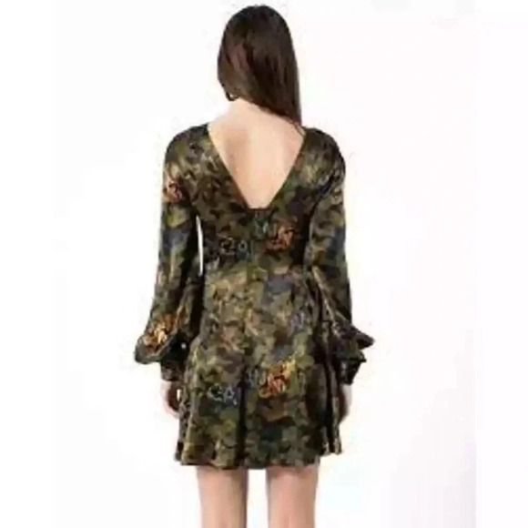 NWT GANNI Heavy Satin Printed Logo Short Dress Size 44 (US 10/12) Olive  *read - Picture 2 of 16